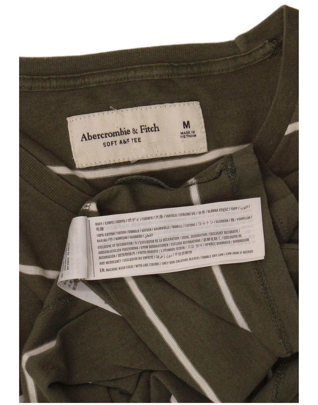 T-shirt męski Abercrombie & Fitch, bawełniany w średnie paski w kolorze khaki