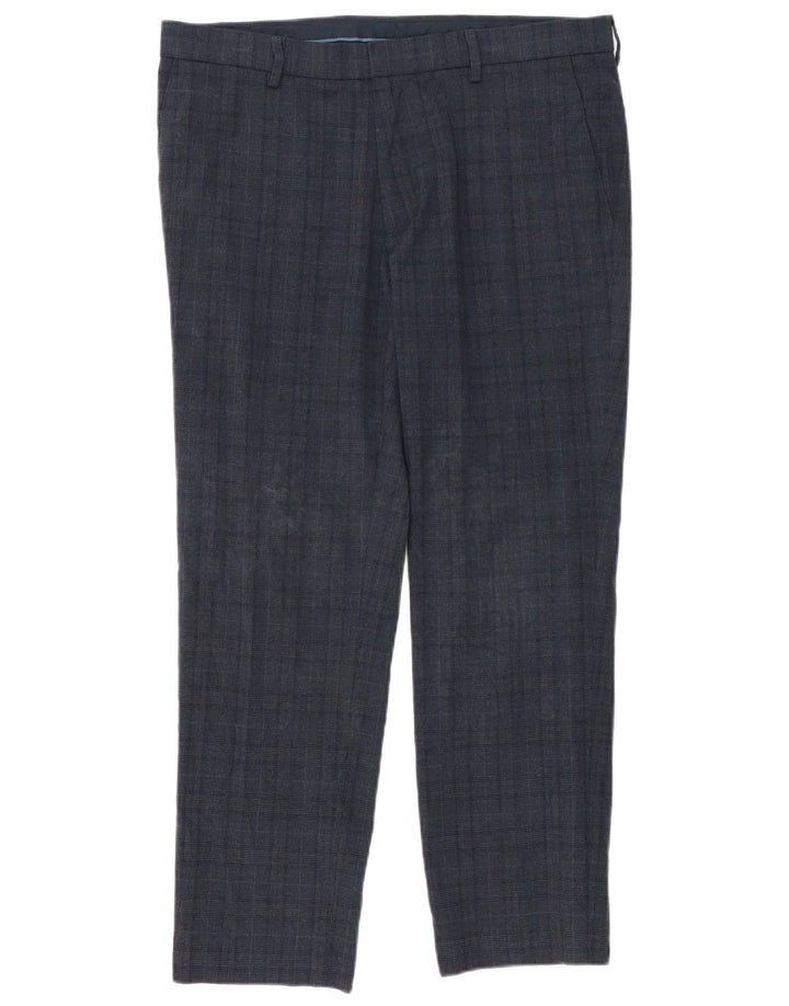 Marks & Spencer Męskie spodnie garniturowe slim fit W36 L29 Granatowa kratka