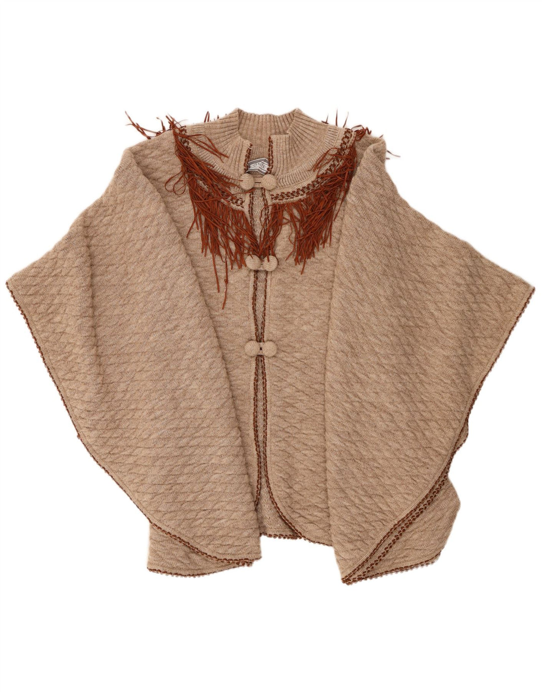 Damski sweter poncho ONYX w jednym rozmiarze, beżowy, wełniany