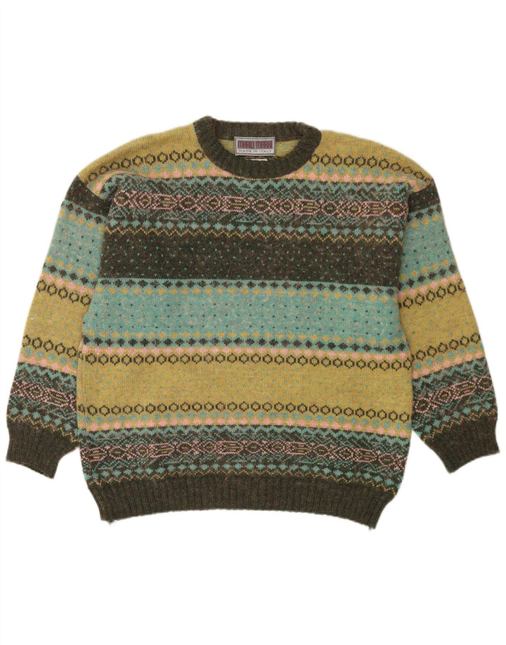 Vintage męski sweter z okrągłym dekoltem, średni, wielokolorowy Fair Isle