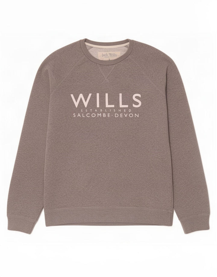 Jack Wills Męski sweter Salcombe Devon z grafiką, mały, szary, bawełniany