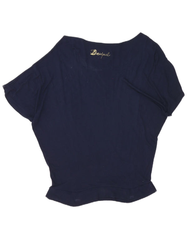 Desigual Womens Oversized Graphic T-Shirt Top UK 16 Large Navy Blue