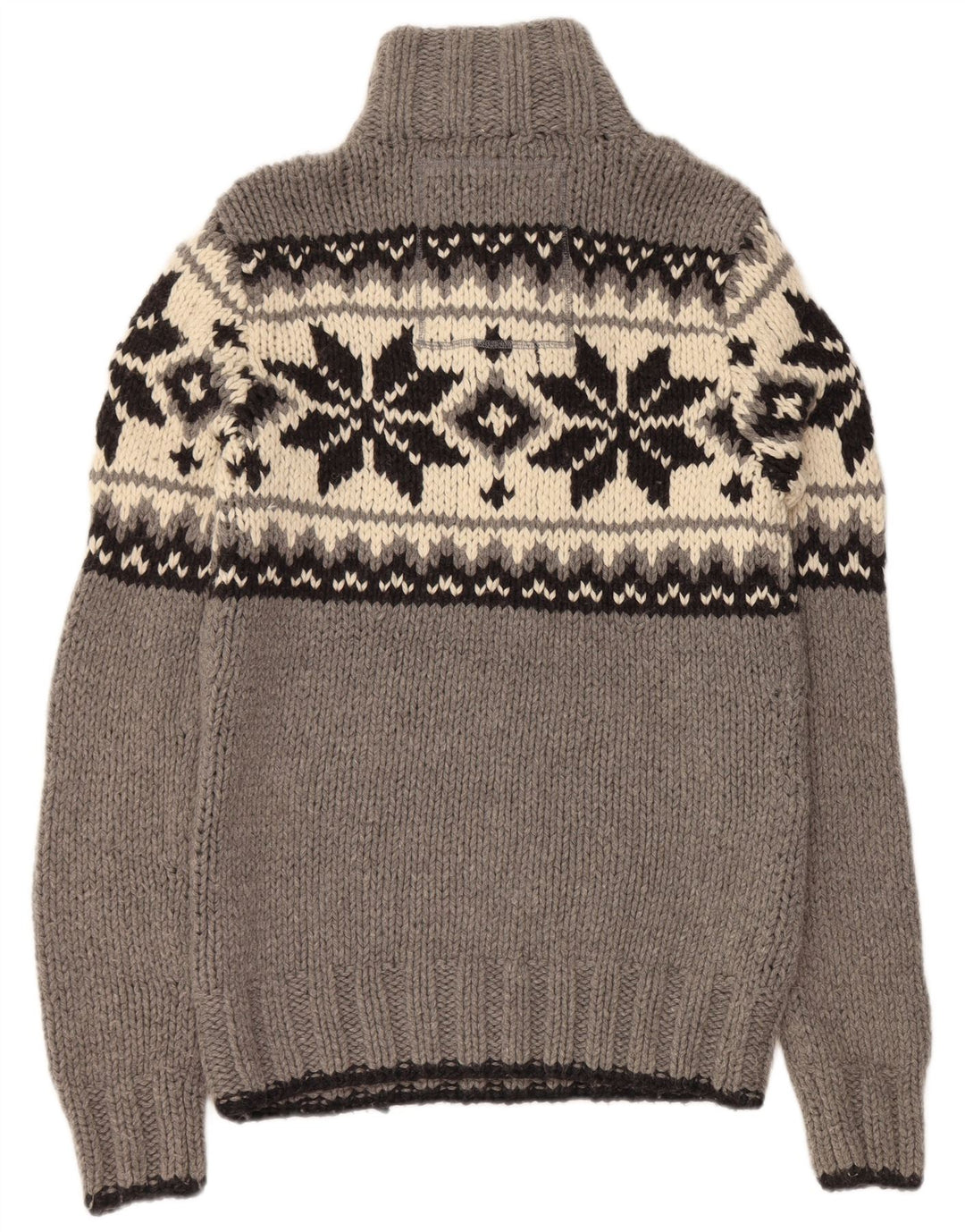 SUPERDRY Męski sweter zapinany na guziki, duży, szary, z wełny Fair Isle
