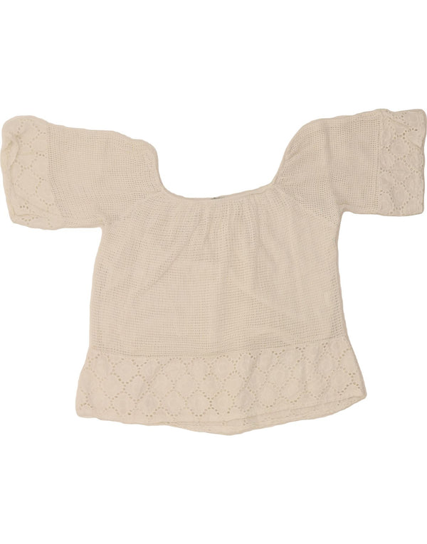 VINTAGE Womens Crop Crochet Blouse Top UK 12 Medium White