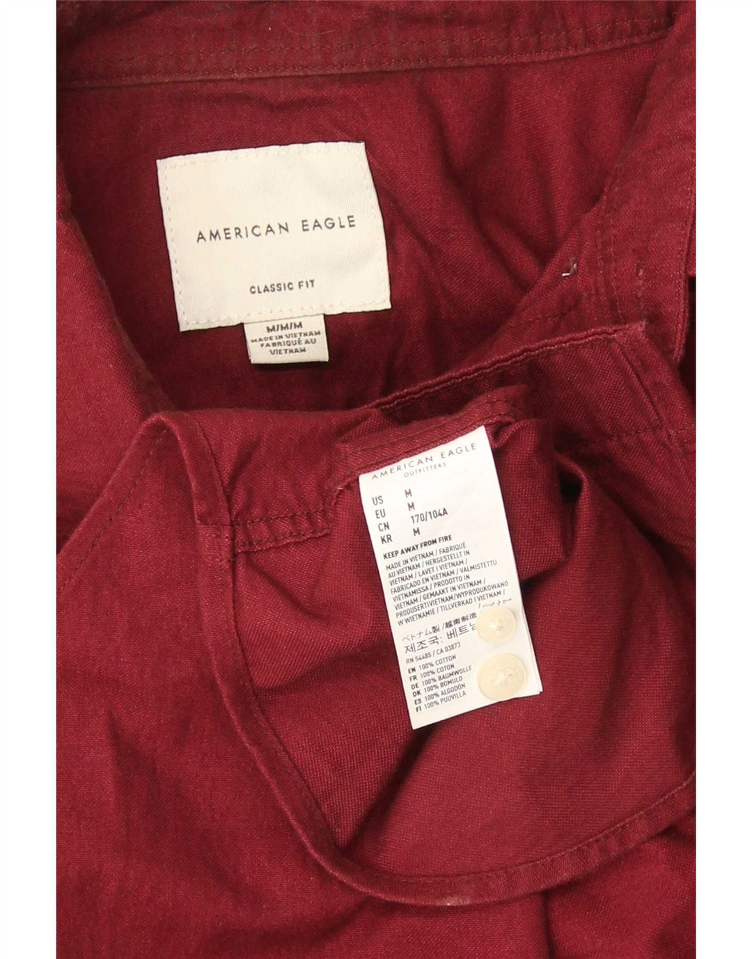 Koszula męska American Eagle o klasycznym kroju, średnia, bordowa bawełna