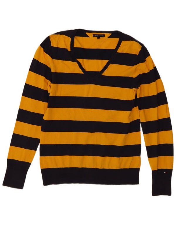 Damski sweter Tommy Hilfiger z dekoltem w kształcie litery V, UK 14, duże żółte paski