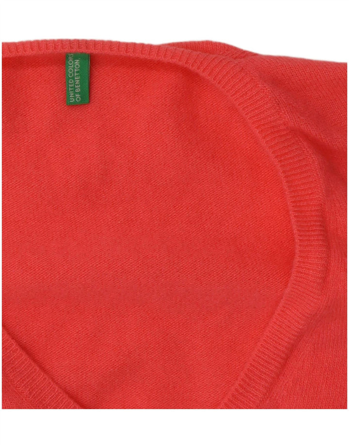 Sweter damski Benetton z dekoltem w kształcie litery V, UK 12, średni róż