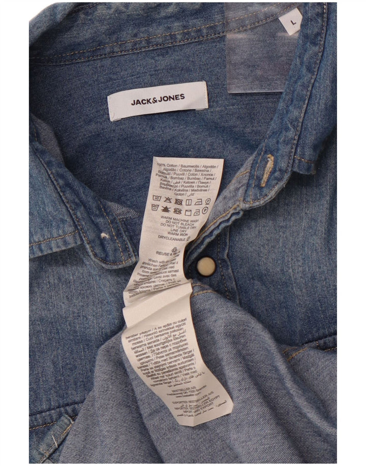 Męska koszula dżinsowa JACK & JONES, duża, niebieska, bawełniana
