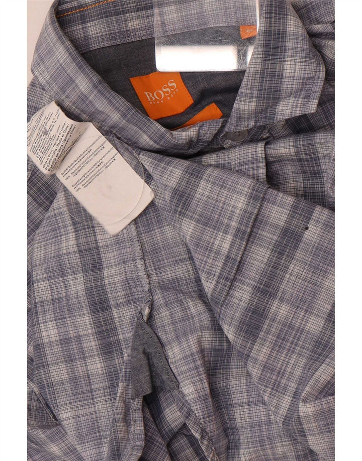 Męska koszula slim fit z krótkim rękawem Hugo Boss, bawełniana w średnią niebieską kratkę