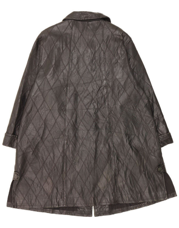 Vintage damski płaszcz skórzany UK 20 2XL czarna skóra argyle/diamentowa