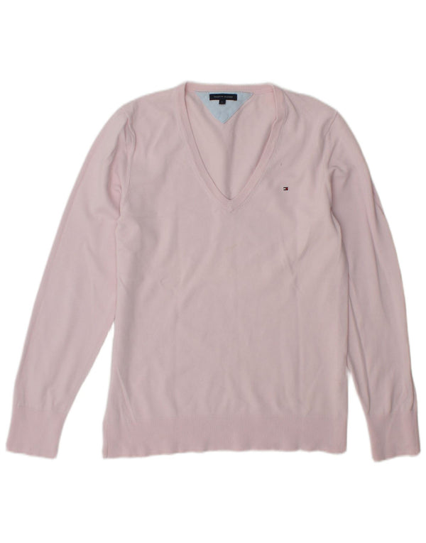 Sweter damski Tommy Hilfiger z dekoltem w kształcie litery V, UK 16, duży różowy