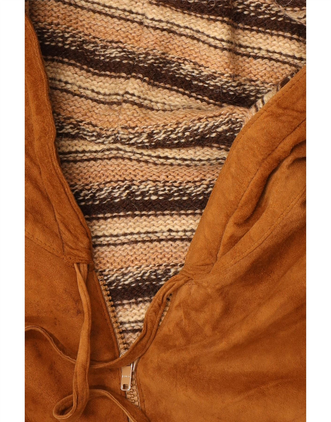 VINTAGE Womens Hooded Suede Jacket UK 8 Small Brown