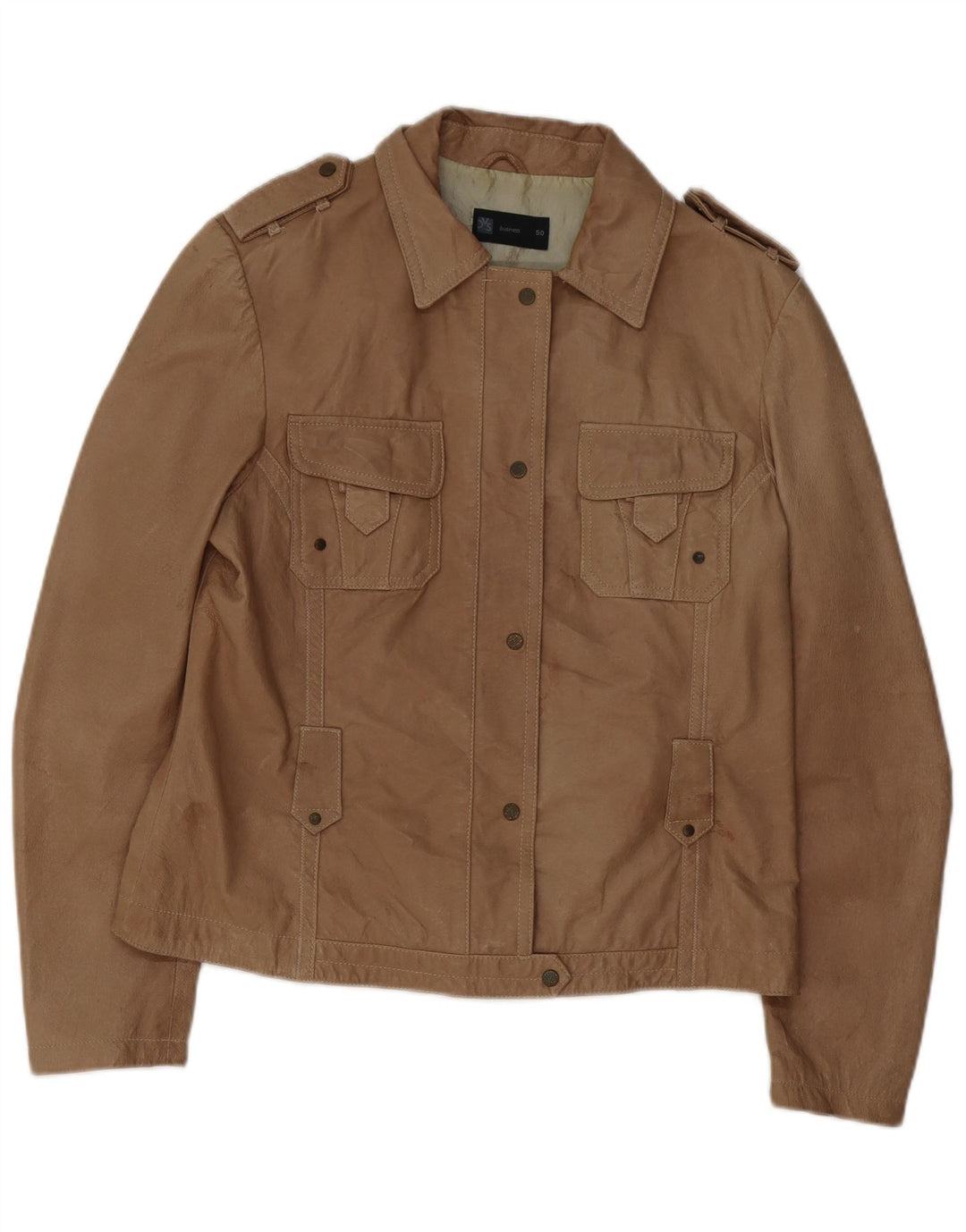 OVS Womens Leather Jacket IT 50 XL Beige Leather