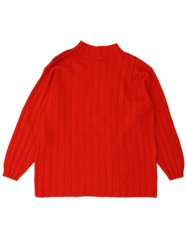 Damski sweter z golfem ELLA UK 16, duży, czerwony, wełniany Fair Isle