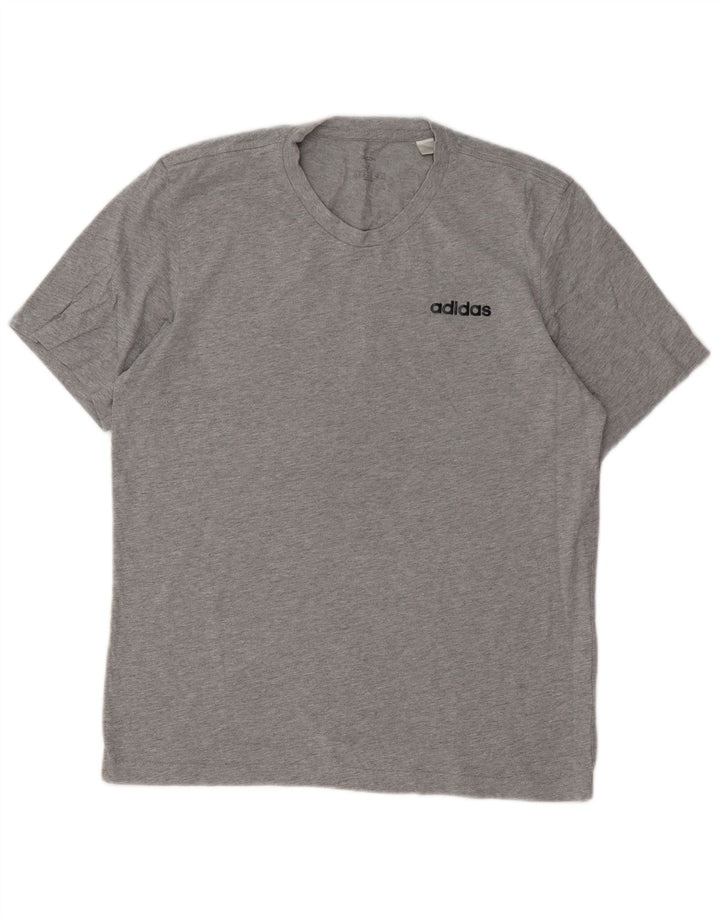 T-shirt męski ADIDAS Średnio szary, bawełniany nakrapiany