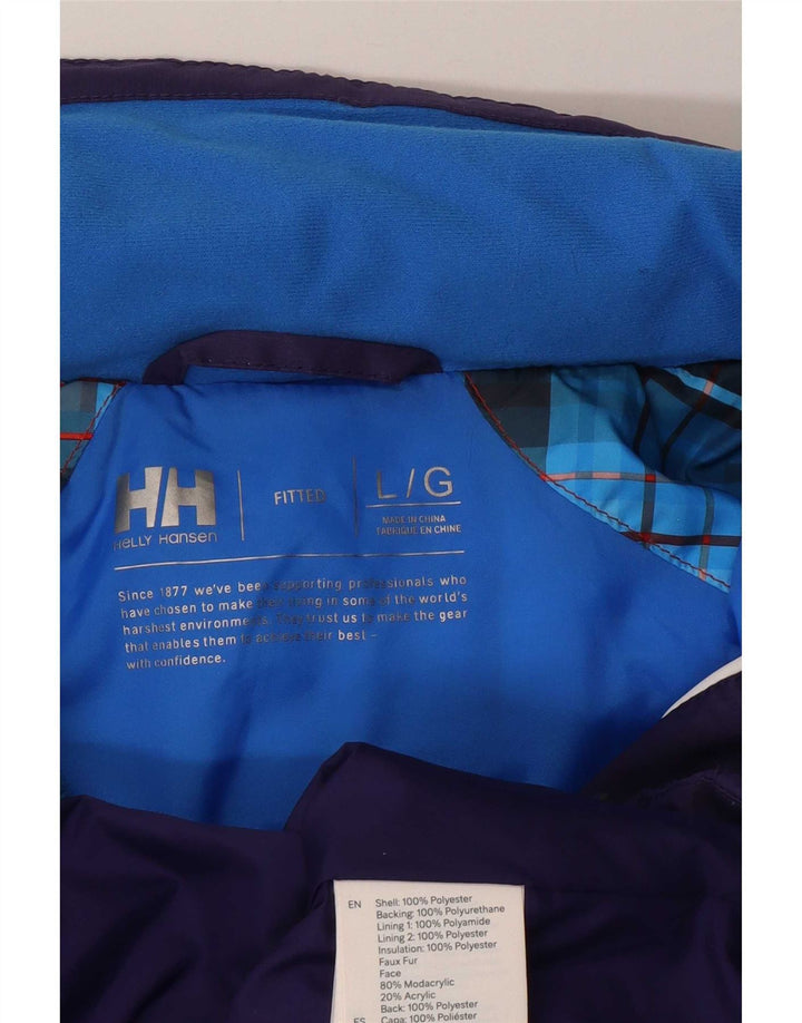 Damska kurtka narciarska z kapturem Helly Hansen UK 14, duża, fioletowa, poliestrowa