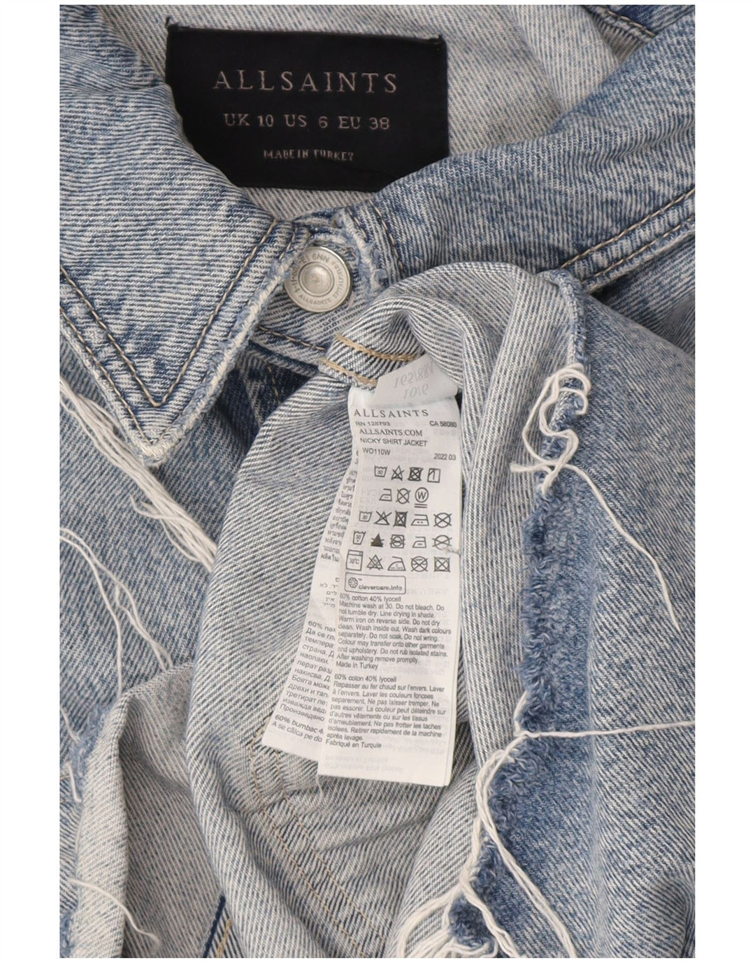 Damska kurtka dżinsowa All Saints Oversize UK 10, mała, niebieska bawełniana