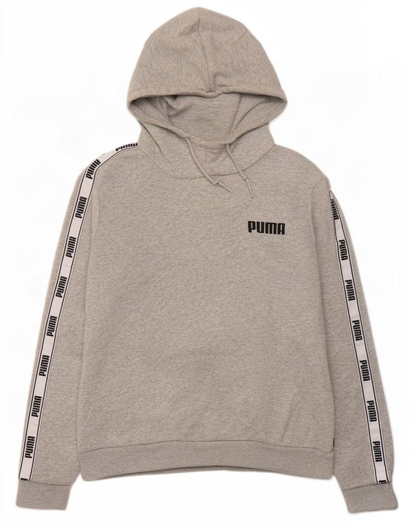 Damska bluza z kapturem Puma z grafiką UK 16, duża, szara bawełna z blokami kolorów