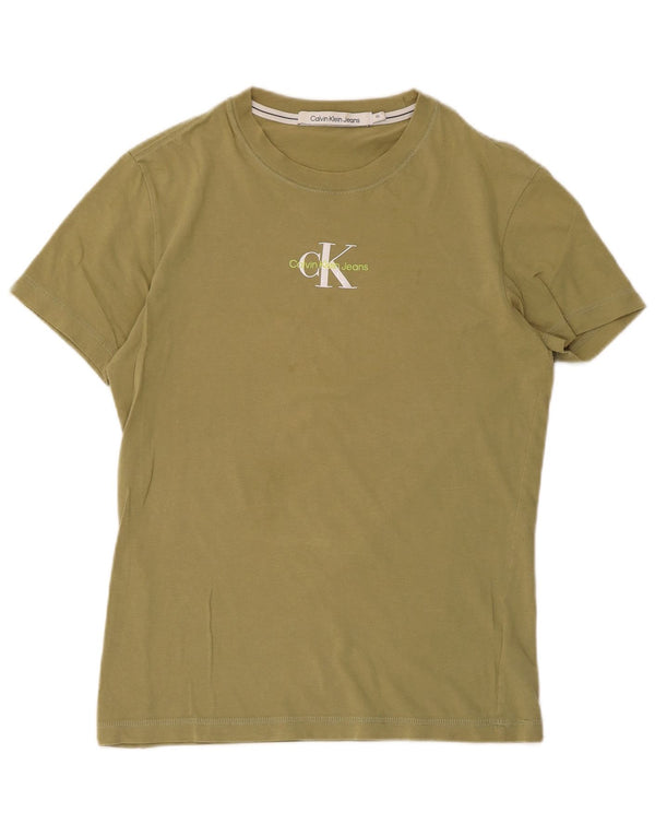 Damska koszulka z grafiką Calvin Klein Jeans Top UK 6 XS, bawełna khaki