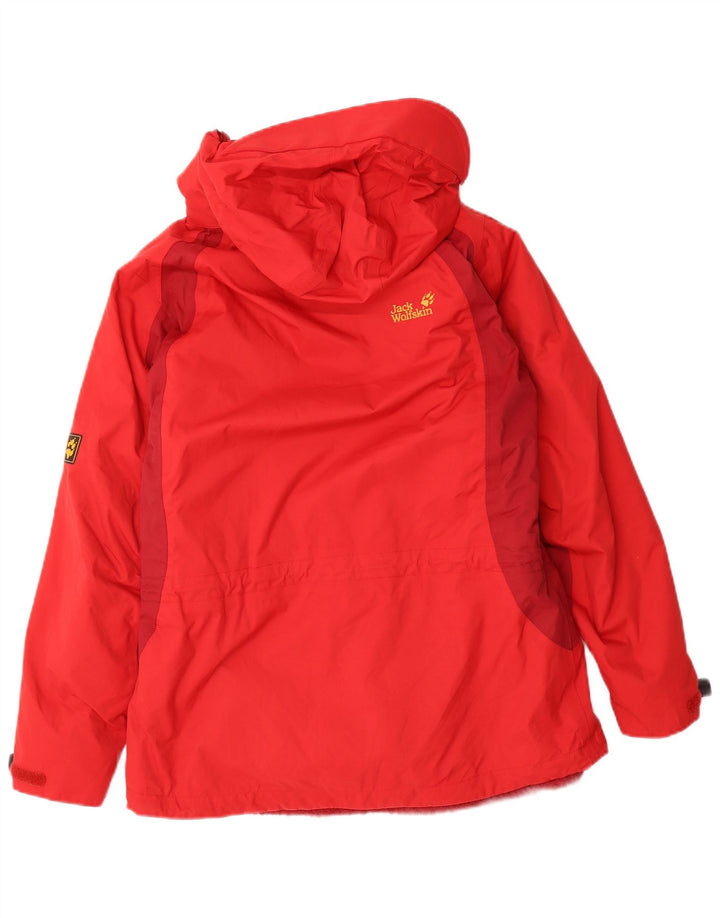 Damska kurtka wiatrówka z kapturem Jack Wolfskin UK 12 w kolorze średniej czerwieni