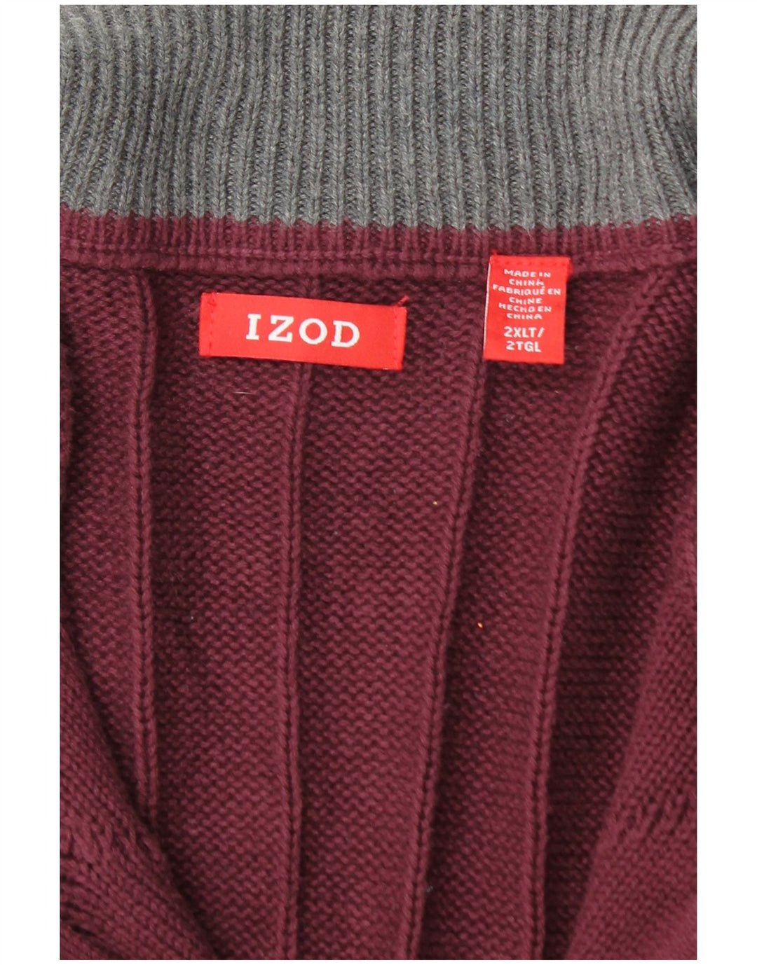 IZOD Męski sweter z wysokim zamkiem, 2XL, bordowa bawełna