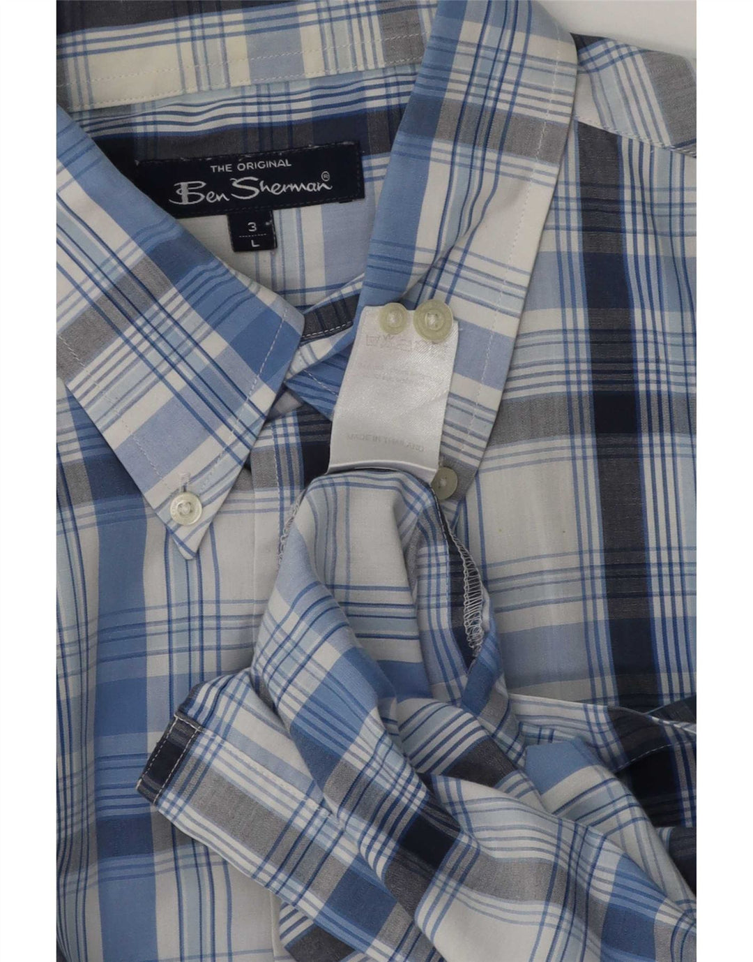 Męska koszula z krótkim rękawem Ben Sherman, duża, niebieska, bawełniana krata
