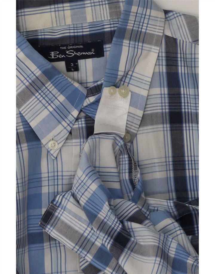 Męska koszula z krótkim rękawem Ben Sherman, duża, niebieska, bawełniana krata