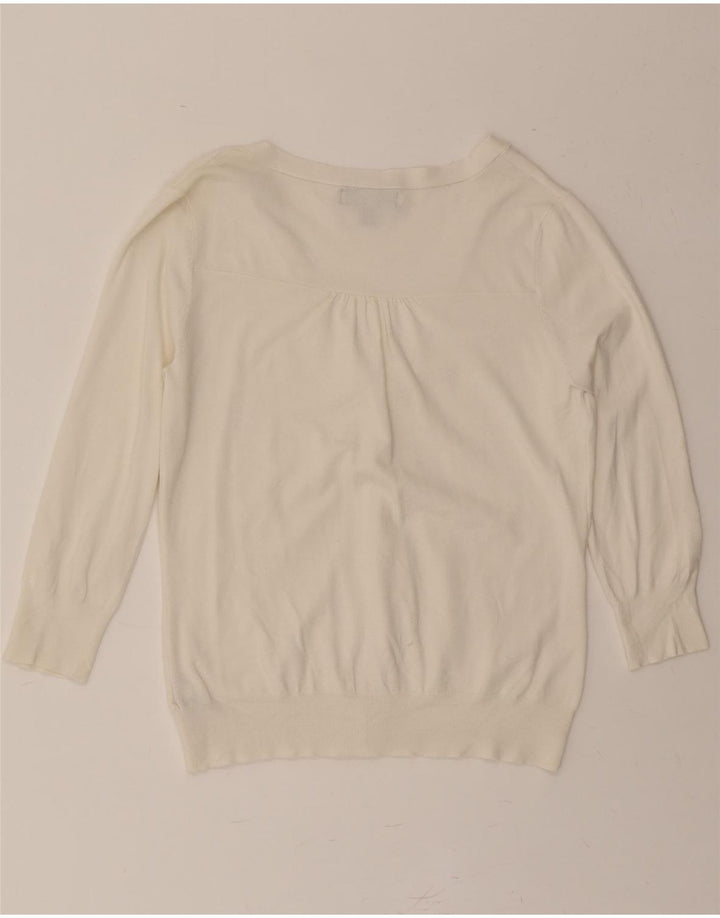 MOSSIMO Womens 3/4 Sleeve Cardigan Sweater UK 14 Large Beige Rayon Vintage Mossimo and Second-Hand Mossimo from Messina Hembry 