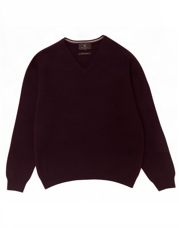 Marks & Spencer Mens Regular Fit V-Neck Jumper Sweater XL Purple Wool