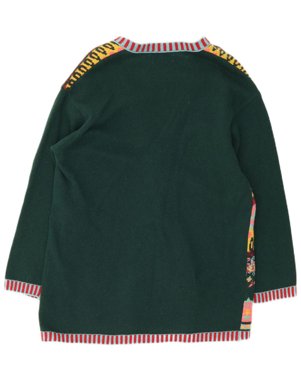 Damski sweter oversize Benetton UK 10 Small Green Fair Isle Wool