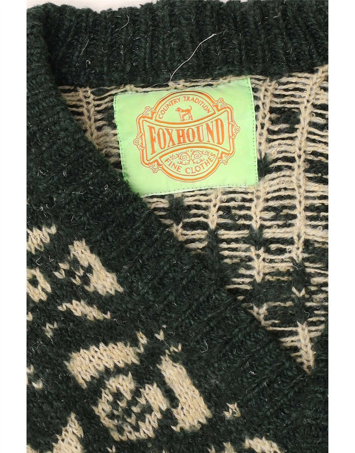 Męski sweter kardigan Foxhound w kolorze średniozielonym Fair Isle