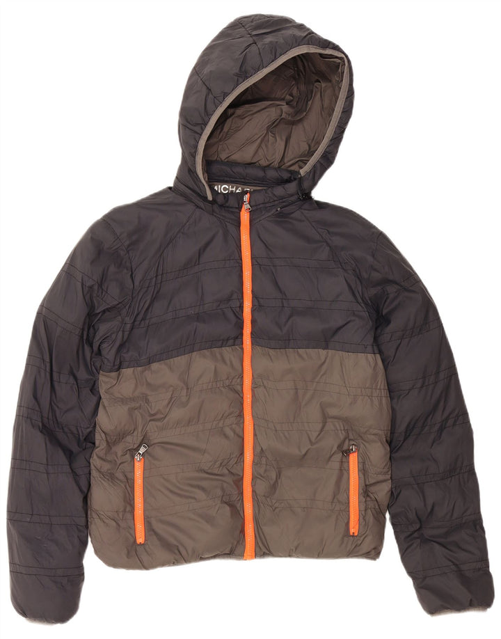 MICHAEL KORS Chłopięca wyściełana kurtka z kapturem, 15-16 lat, szary nylon w bloki kolorów