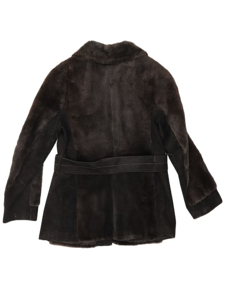 Vintage damska zamszowa kurtka ze sztucznego futra UK 12, średni brąz