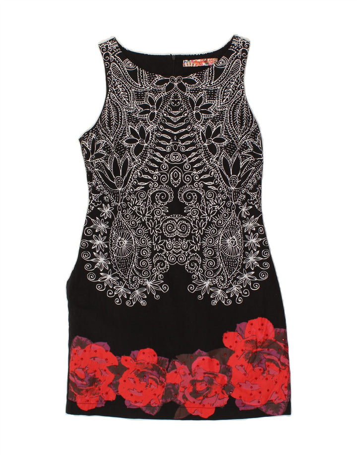 DESIGUAL Womens Sleeveless Sheath Dress EU 40 Medium Black Floral Vintage Desigual and Second-Hand Desigual from Messina Hembry 