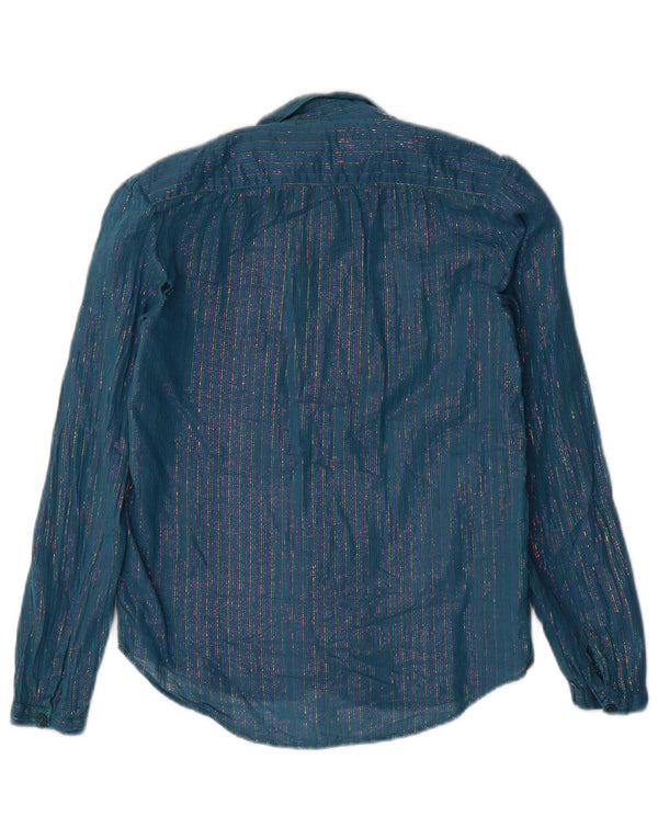 Koszula damska vintage IT 46, duże, niebieskie, metaliczne paski