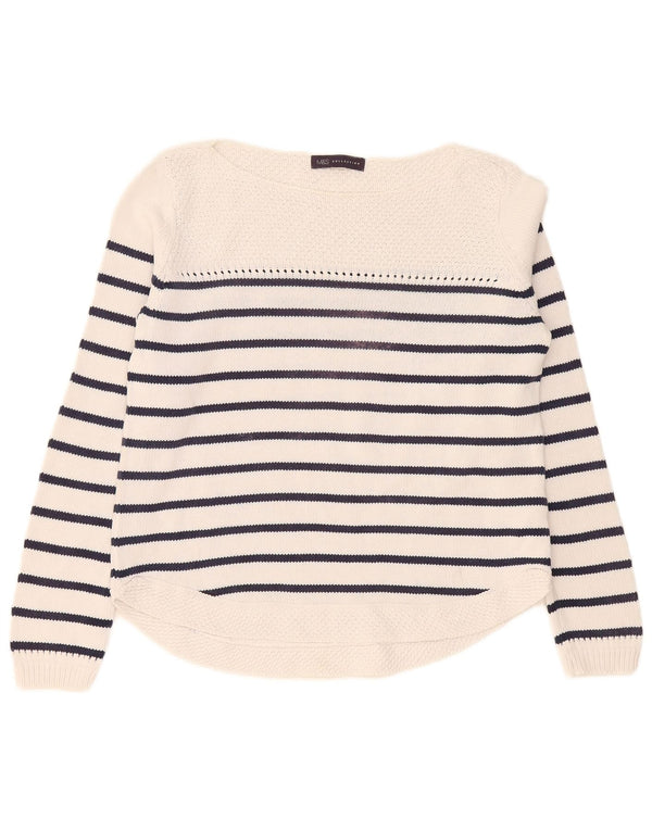 Marks & Spencer Damski sweter z dekoltem w łódkę, UK 12, średnie białe paski