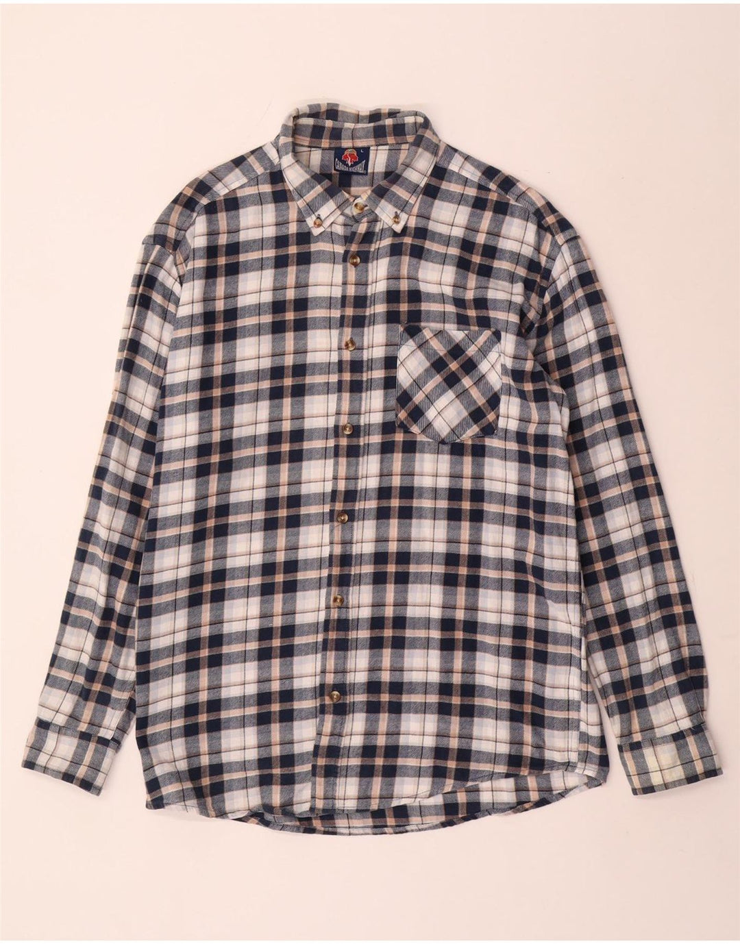 Vintage męska koszula flanelowa, duża, bawełniana w granatową kratę