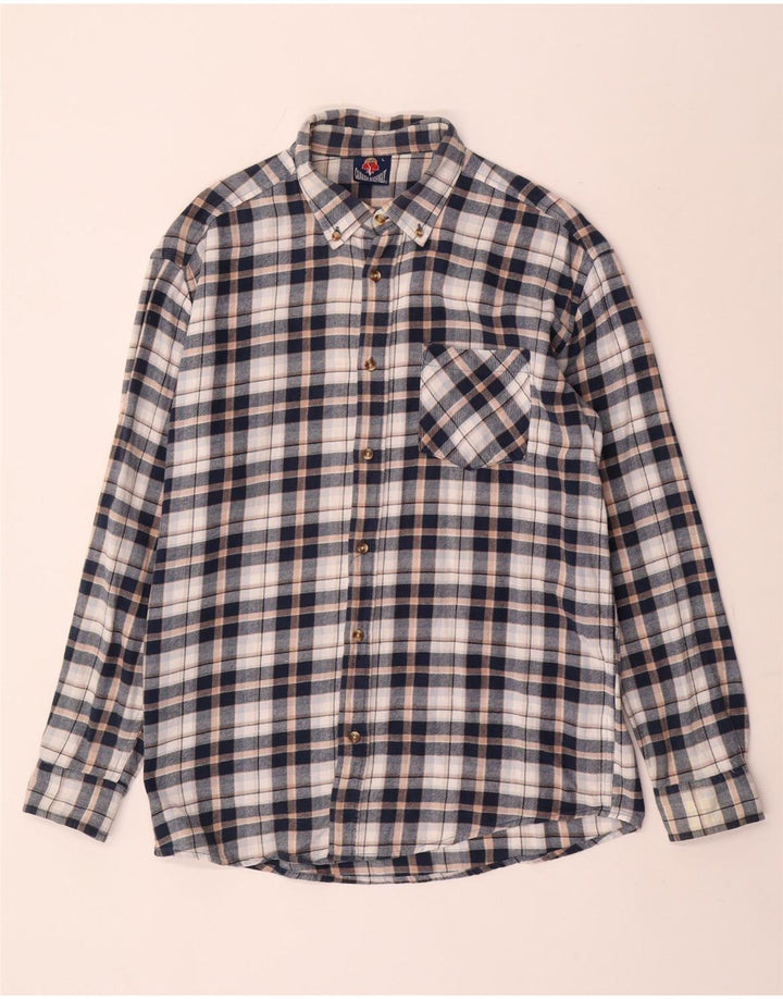 Vintage męska koszula flanelowa, duża, bawełniana w granatową kratę