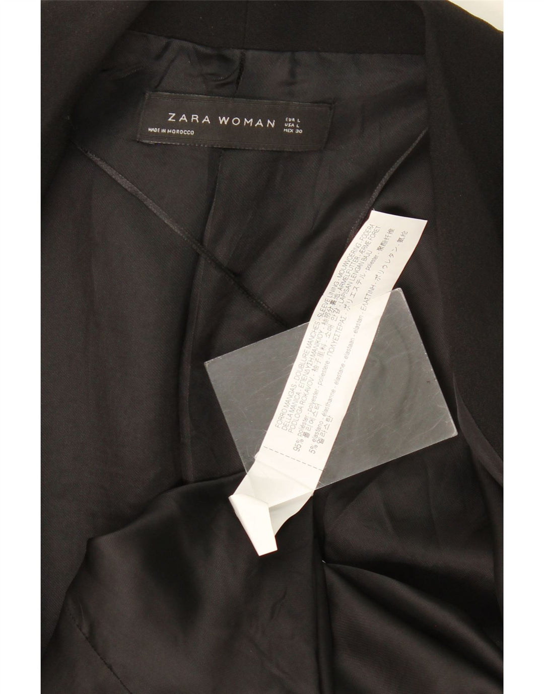 Damska marynarka Zara z rękawami 3/4 i otwartymi, UK 14, duży, czarny poliester