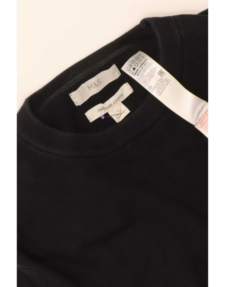 Marks & Spencer Męski sweter z okrągłym dekoltem, duży, czarny, bawełniany