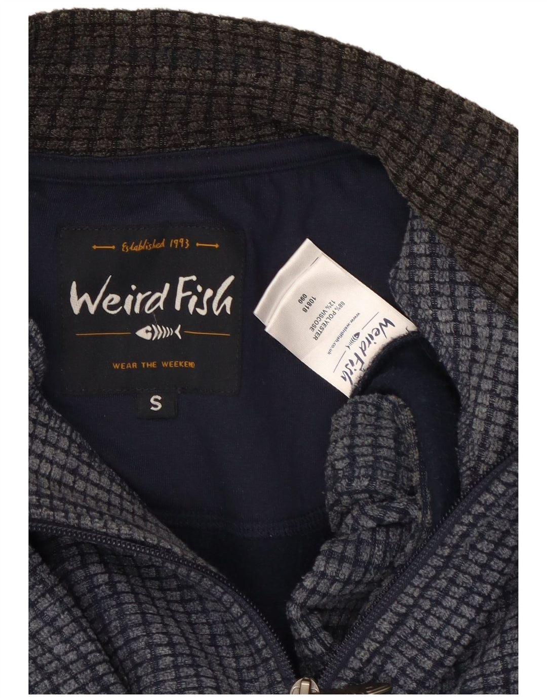 Męski sweter polarowy Weird Fish z zamkiem błyskawicznym, mały, granatowy, poliester