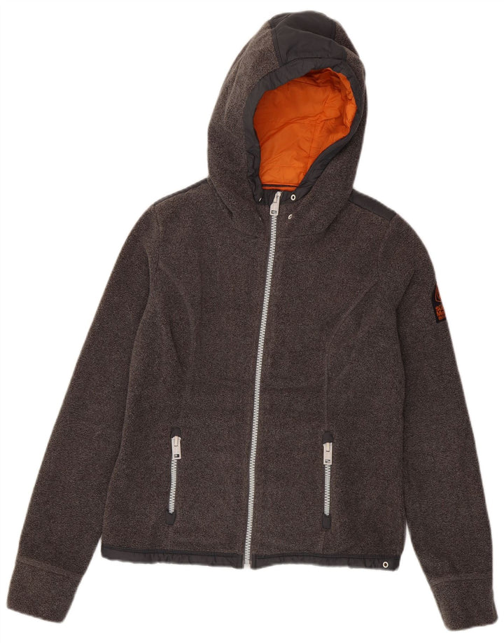 Damska kurtka polarowa SUPERDRY z kapturem i polarem UK 10, mała, szary poliester