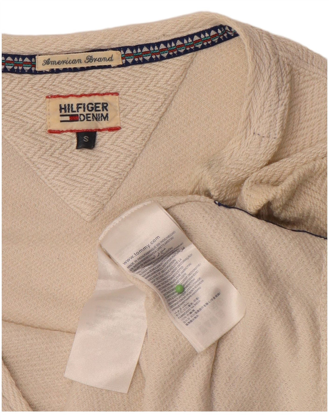 TOMMY HILFIGER Womens Top 3/4 Sleeve UK 10 Small Off White Chevron