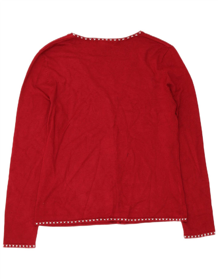 LAURA ASHLEY Damski sweter rozpinany UK 14, średnio czerwona wiskoza