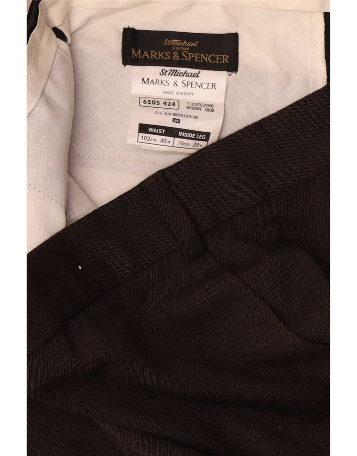 Marks & Spencer Męskie proste spodnie garniturowe W40 L29 Brązowy poliester