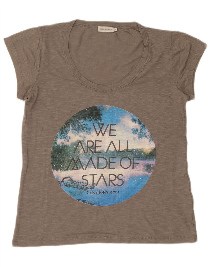 Damski T-shirt z grafiką CALVIN KLEIN JEANS Top UK 12 Średni szary nakrapiany