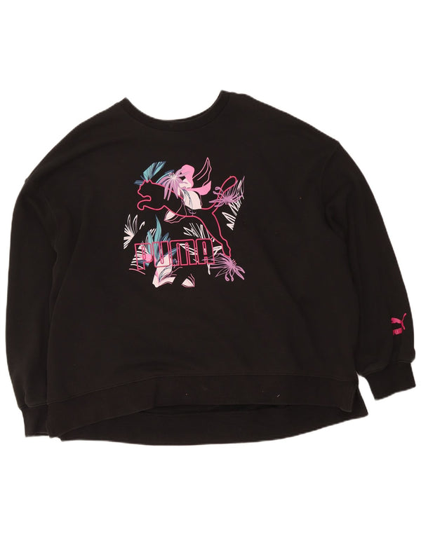 Damska bluza Puma Graphic Oversize Jumper UK 16, duża, czarna, w kwiaty