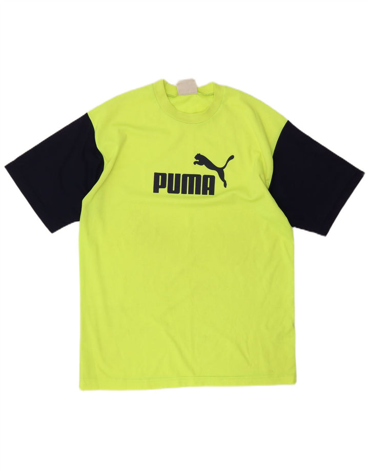 Męski T-shirt Puma z grafiką, duży, żółty poliester z blokami kolorów