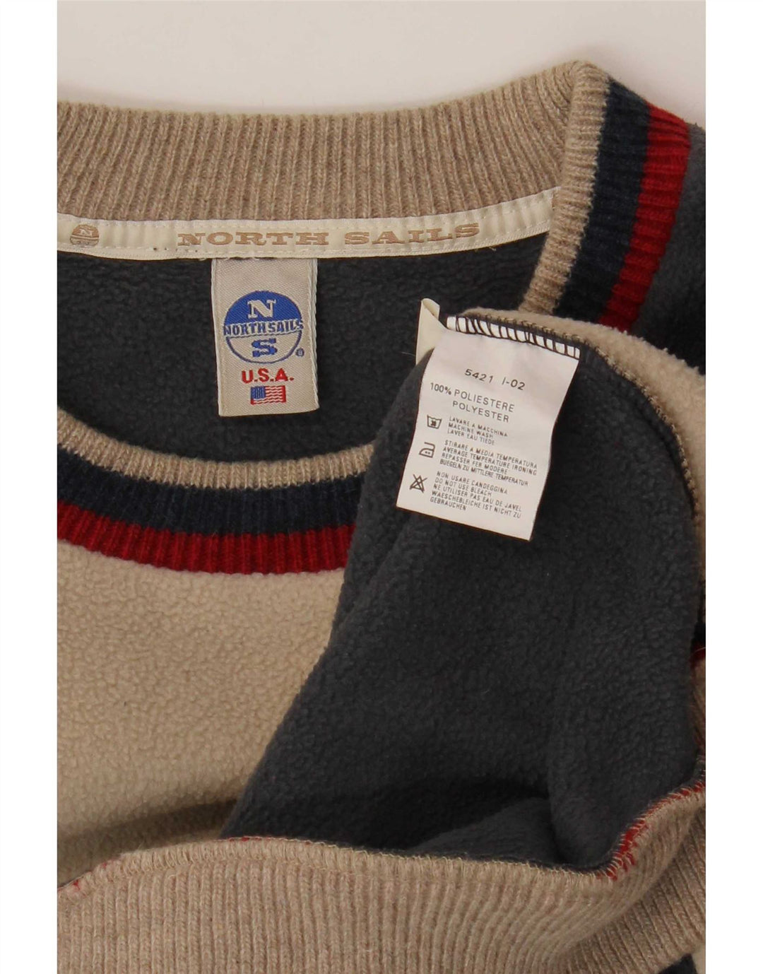 Męski sweter polarowy North Sails z grafiką, duży, beżowy, z blokami kolorów, poliester