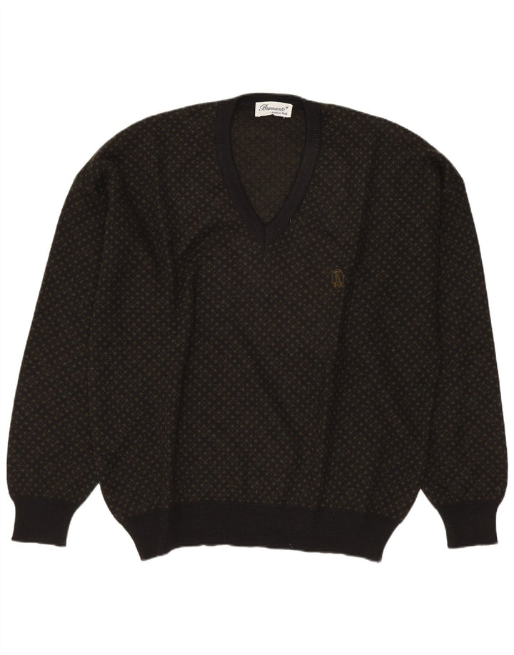 Bramante Męski sweter z dekoltem w kształcie litery V, duży, szary, geometryczny, wełniany
